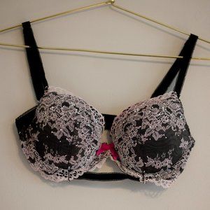 Victoria's Secret Dream Angels push up bra black pink lace sparkle 32D NICE